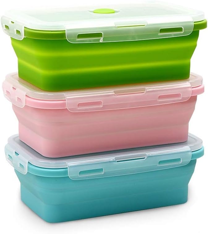 3 Pack Food Storage Containers with Lids (800ml), Collapsible Meal Prep Containers Set, Silicone Lunch Containers, Suitable for Microwave, Freezer and Dishwasher Safe
