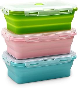 3 Pack Food Storage Containers with Lids (800ml), Collapsible Meal Prep Containers Set, Silicone Lunch Containers, Suitable for Microwave, Freezer and Dishwasher Safe
