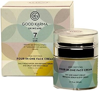 Organic moisturizer - Refining Face Serum, Eye Cream, Day & Night Cream. 4 Anti-Aging products in one jar. Holistic Moisturizer for Normal to Oily skin for smooth, glowing skin by Good Karma Skincare.