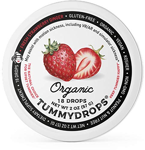 Organic Fresh Strawberry Ginger Tummydrops (Pack with 3 Tins, 54 Drops Total)