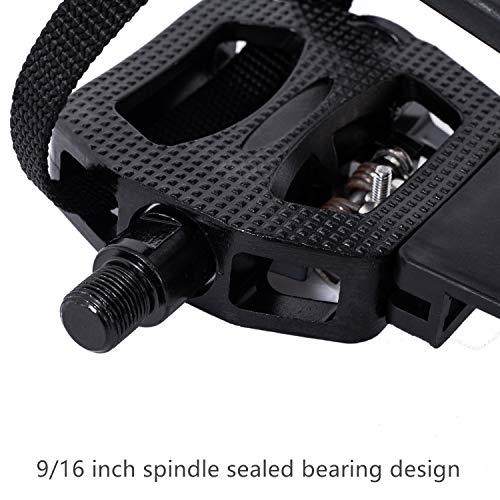YBEKI Spin Bike SPD Pedals Hybrid Pedal with Toe Clip and Straps