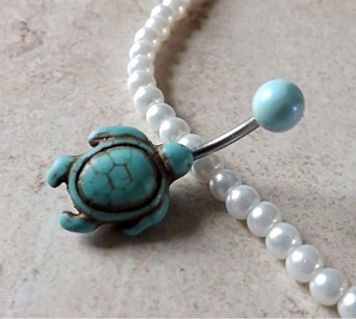 Turquoise Turtle Belly Ring Navel Ring Mint Green Ball Belly Ring Body Jewelry