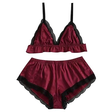 Bfmyxgs Mode 2 STÜCK Frauen Satin Stilvolle Dessous Mädchen Spitze Splice Bodysuit Sexy Nachtwäsche Bodydoll Höschen unterwäs