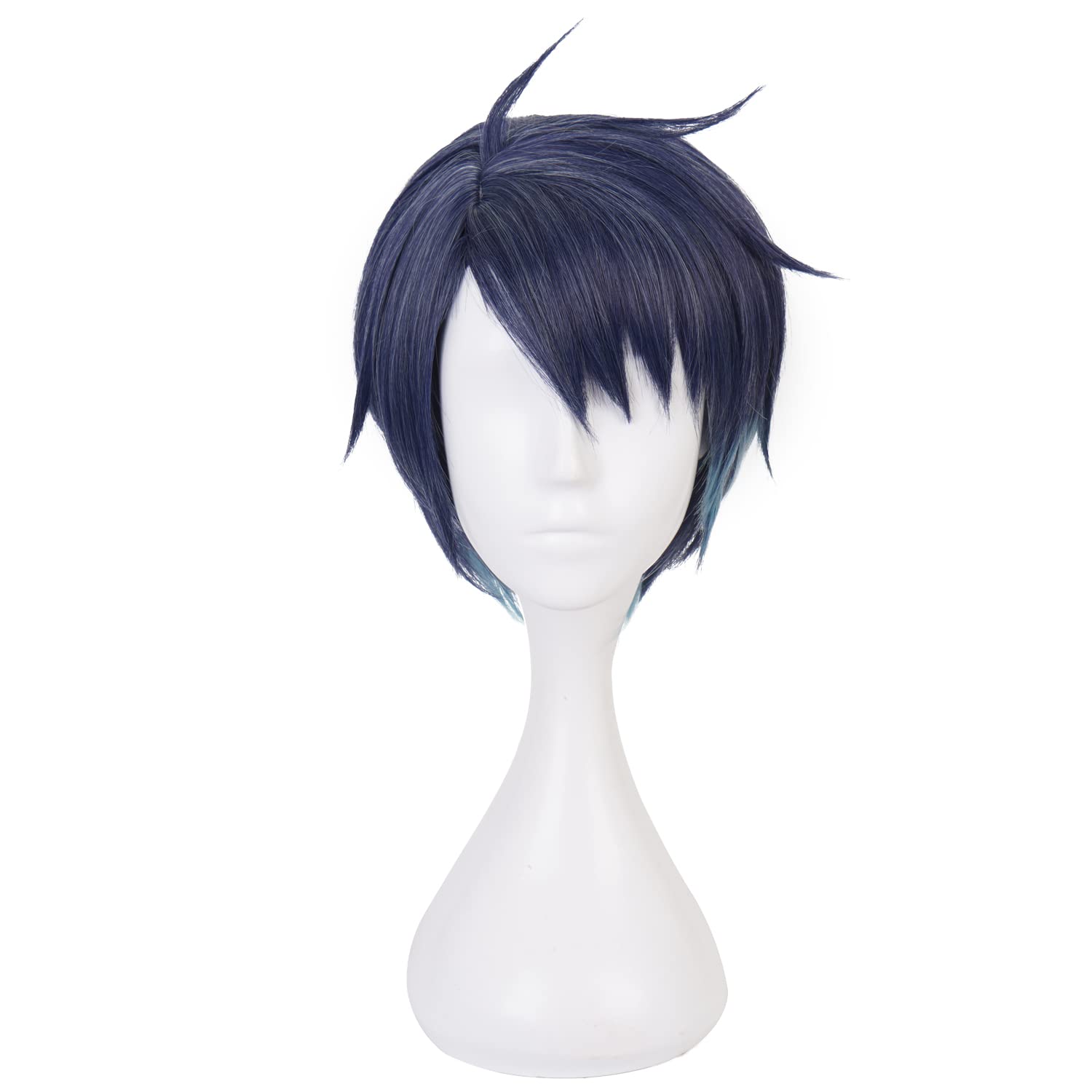 Dark Bule Gradient Short Wig Costume with Heat Resistant Synthetic Universal Costume Hairs for Women Men Halloween Chiristmas Comic Con Replacement Wigs