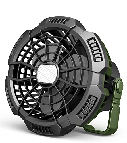 Melchioni Family | Ventilatore Portatile da Campeggio Ricaricabile, Batteria 5200 mah, Luce LED, 3 Luminosità, 3 Velocità, Diametro 10 cm, Gancio per essere appeso e Telecomando, Rotazione di 180°