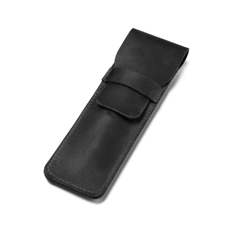 Daimay Leather Pen Case Holder Handmade Fountain Multi Pens Pouch Crazy Horse Leather Pen Protective Sleeve Cover - Black
