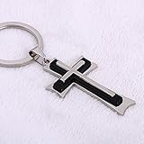 Jzcky Shzrp Elegant Cross Key Ring Key Pendant Keychain (Silver and Black Cross)
