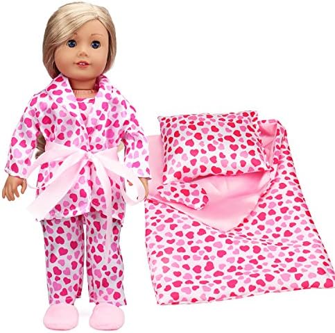 18 Inch Doll Clothes 7 Pc Pink Pajamas and Sleeping Bag Set for American Girl Dolls by ANNTOY
