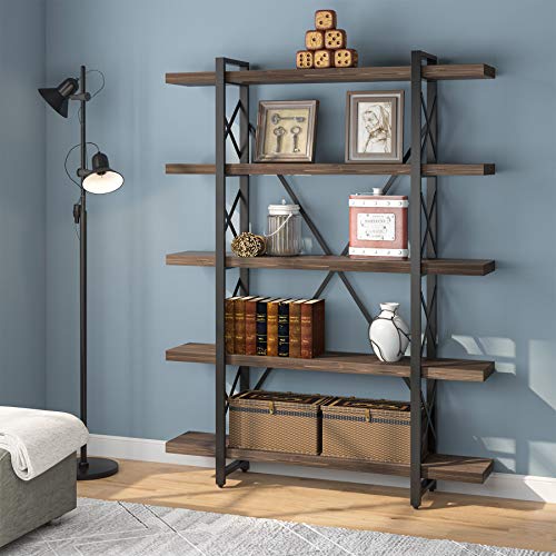 Tribesigns Rustic Solid Wood 5Shelf Industrial Style Bookcase and Book