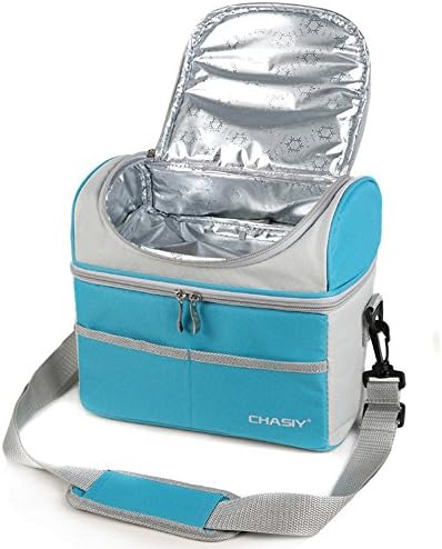 LAMITA-Insulated Cooler Lunch Bag 2 Meals Prep Meal Box for Picnic, School, Work , Outdoor Sports,Large Capacity Vibrant Green