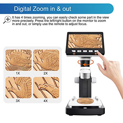 LCD Digital Microscope, FOCLEN 4.3 inch 50X-1000X Magnification Zoom 1080P 2.0 Megapixels Compound Handhled Rechargeable 8 Adjustable LED Lights Lab Microscopes Camera - Thumbnail 2