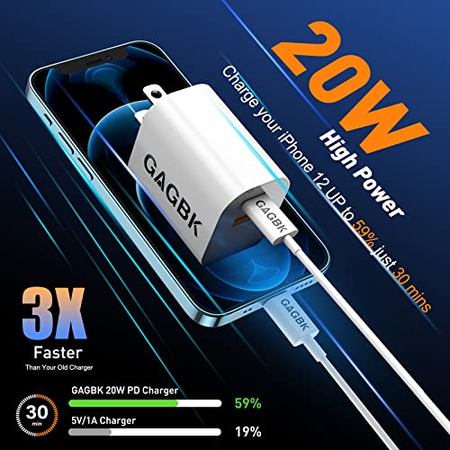 USB C Wall Charger, GAGBK 20W Fast Charger, DualPort iPhone 12 13