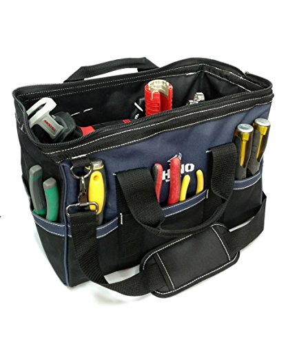 Rhino 16 inch Heavy Duty Wide Mouth Contractor Tool Bag With Back-saver Padded Shoulder Strap