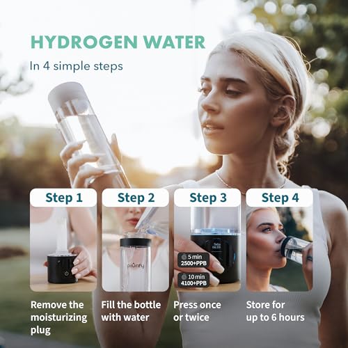 PIURIFY Hydrogen Water Bottle Generator | Extended Warranty | Black | 6300+ PPB in 3 Cycles | USA Certified | 10 oz