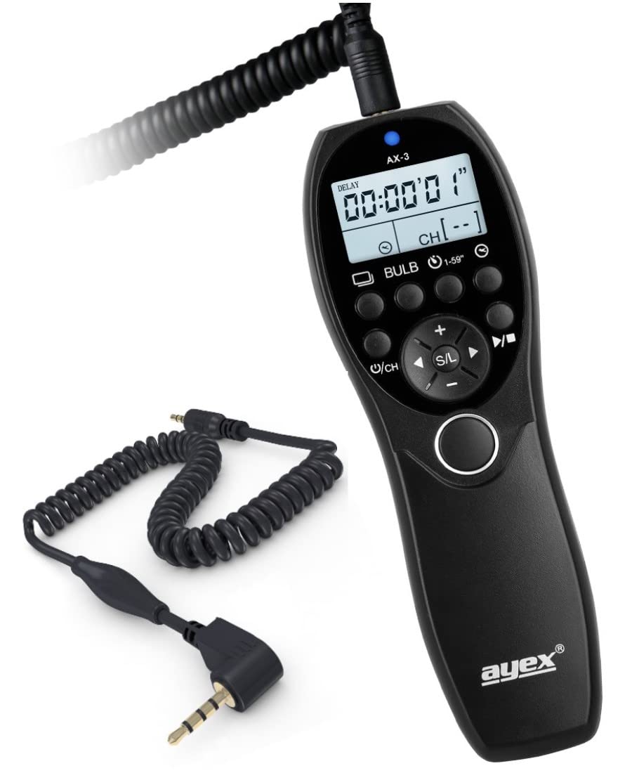 ayex Timer Remote Control AX-3, Compatible with Sony (S2) e.g. a7SIII a7RIV a9 a7(R) a6500 a58 NEX-3N DSC-HX400 DSC-RX100 Low/High-Speed Continuous Shooting Long Exposure (Bulb) and Timed Shooting — image 1