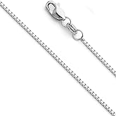 14k REAL White Gold Solid 1.1mm Box Link Chain Necklace with Lobster Claw Clasp - 24"