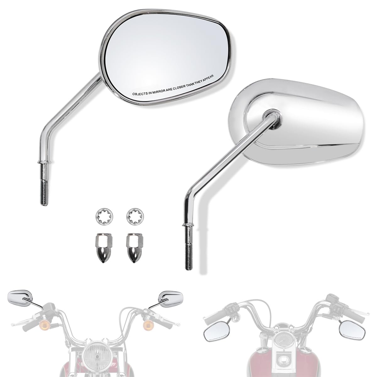 Photo 1 of FOVPLUE Handlebar Mount Mirrors,Left & Right Side Long Stem Rearview mirrors for 1982-2025 Harley Models,for CVO Dyna Electra Glide Road Glide Road King Softail Street Glide Sportster 1200 883,Chrome
