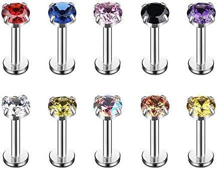 Ruifan Mix Color CZ Internally Threaded Labret Monroe Lip Ring