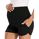 fitglam Women's Maternity Shorts Over Belly Pregnancy Lounge Workout Running Pajama Sleep Shorts with Pockets