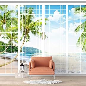 Wall Murals for Bedroom Vies from French Window Design Removable Wallpaper Peel and Stick Wall Stickers - 66x96 inches
