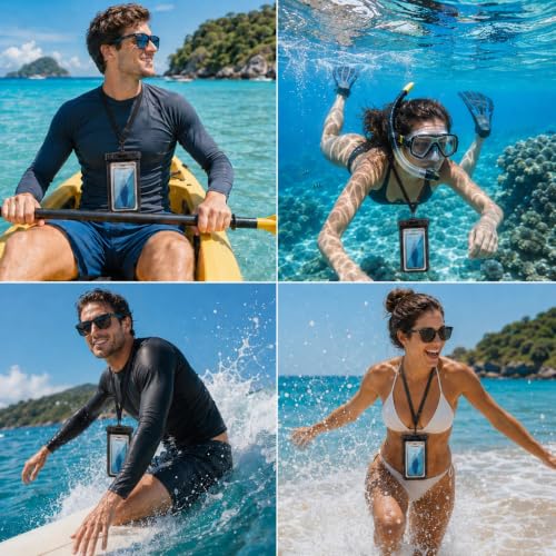 Waterproof Mobile Floating Case 2 Units, IPX8 Floating Mobile Aquatic Case with Adjustable Cord, for 17/16/15/14 Pro Max, Samsung S26 S25 S24 Ultra, Up to 7.5 Inches for Beach Swimming Pool