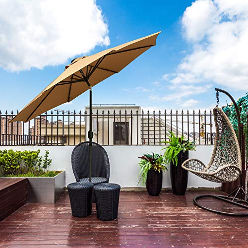 Ainfox 9ft Solar Patio Umbrella with LED Light, Steel Umbrella Ribs Waterproof Prevent Bask in for Garden, Indoor, Outdoor Use Without Base (Brown)