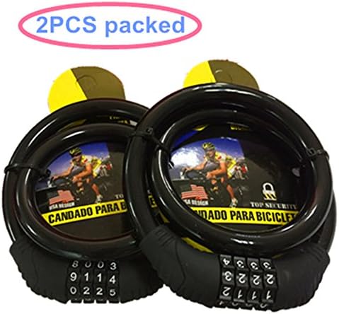 YYJLX Bicycle Cable Lock 2 Feet 2PCS Packed 4 Bit Digital Code Lock Without Key For Bike Riding Lock Cycling In Mountain Lock