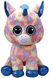 Ty 36890 Blitz Unicorn with Glitter Eyes, Plush Beanie Boo Plush Soft Toy – Blue/Multicoloured 42 cm