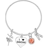 Infinity Collection Personalized Dance Bangle Bracelet with Birthstone Charm- Dance Jewelry, Ballet Shoe Charm, Gift For Dance Recitals & Dancers