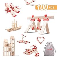 LOOBANI 100 Pieces Wooden Building Blocks Set Toys for Toddlers and Teens, Natural Wood Castle Architecture Kit