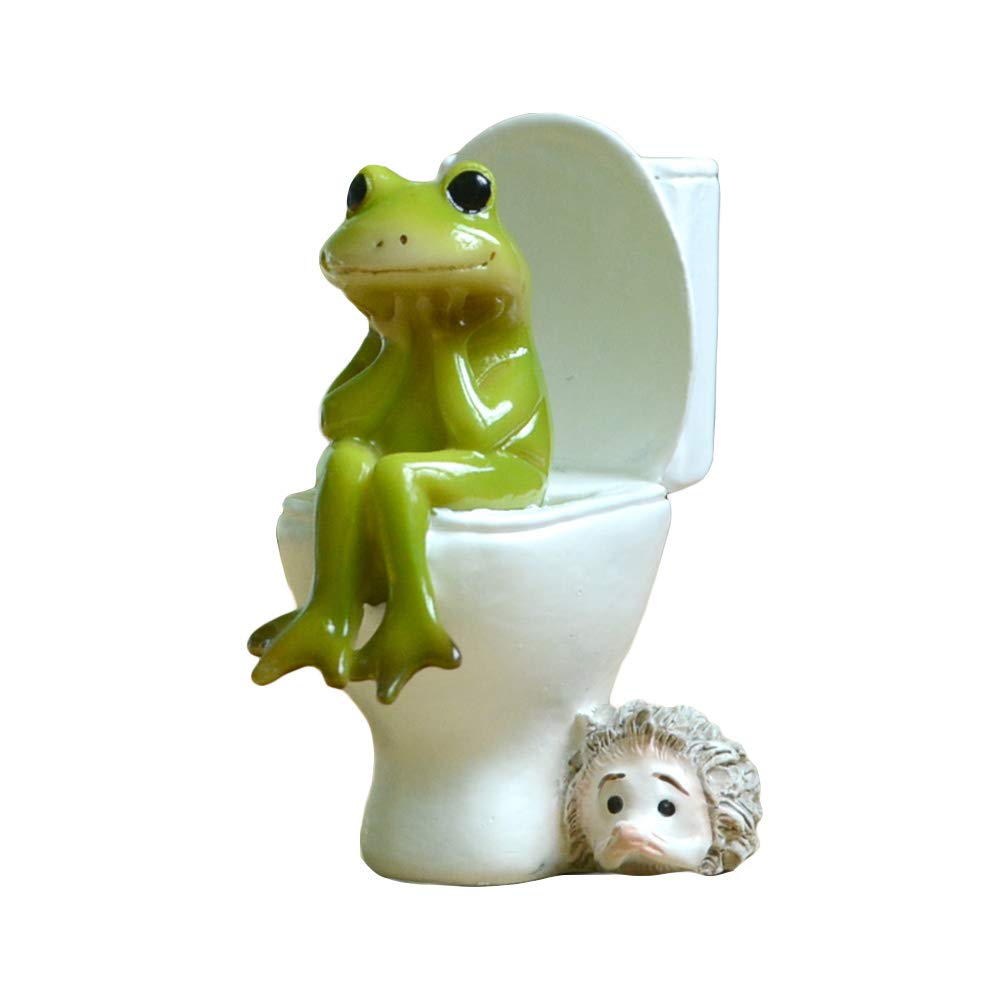 Gemmia Miniature Fairy Garden Frog Figurine- Toilet Thinking Frog
