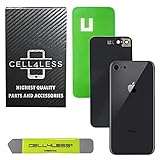 CELL4LESS Back Glass Cover OEM Battery Door Replacement w/Installed Camera Frame & Lens, Adhesive & Removal Tool for Apple iPhone 8 (Space Grey 8)