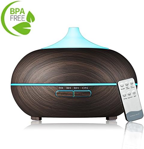 Fritas Essential Oil Diffuser 12 Hours - Remote Control 300 ML Wood Grain Aroma Diffuser 7 Color LED Lights 4 Timer Settings Whisper Quiet Ultrasonic Aromatherapy Cool Mist Humidifier Air Purifier