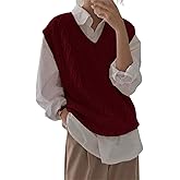 Women's V Neck Sweater Vest Oversized Sleeveless Loose Knit Tops Cable Sleeveless Sweater