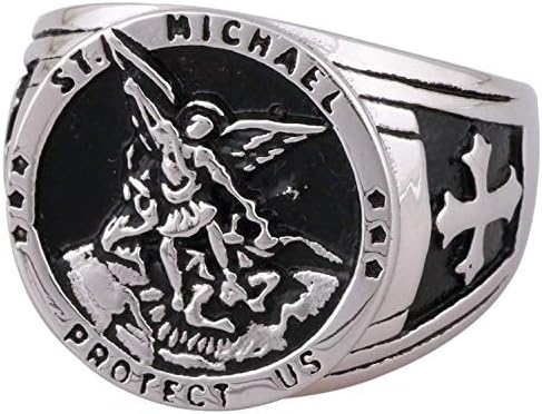 XIABME St Michael The Archangel Catholic Medal Stainless Steel Amulet Ring