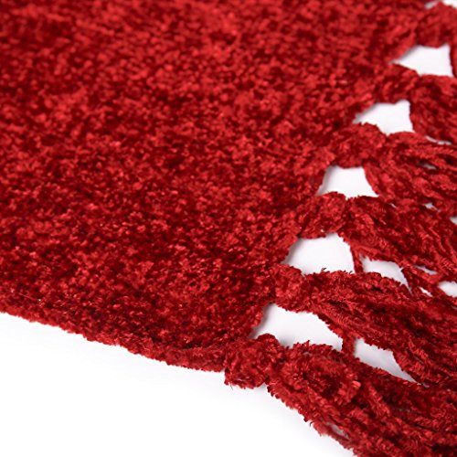 Decorative Chenille Thick Couch Throw Blanket with Fringe (RED) Large