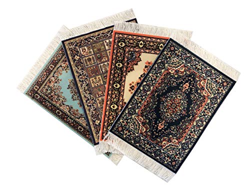 Wovenrugs Lot Of 4 Elegant Carpet Coasters Fabric With Oriental
