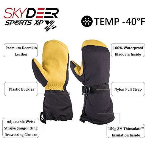 SKYDEER Skiing Mittens Gloves with Waterproof Genuine Deerskin Leather