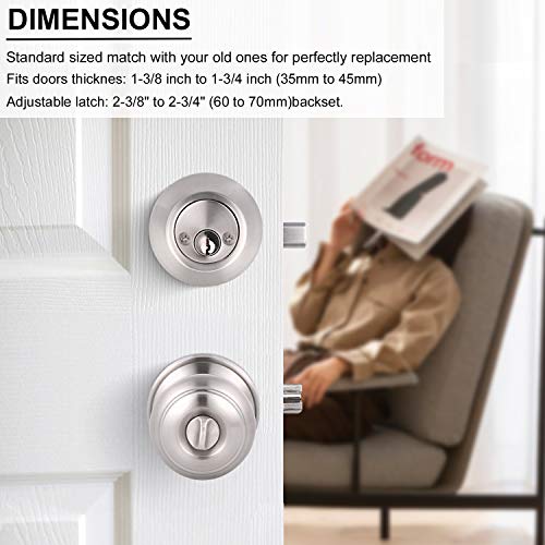 Knobonly 2 Sets Keyed Alike Entry Knob and Deadbolt Set Satin Nickel