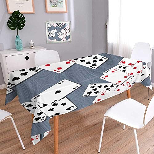 Tablecloth Waterproof Cotton Linen Table Playing Cards on Deck Seamless generated Hires Texture Regular Home Use, Machine Washable/Oblong, 60 x 102 Inch