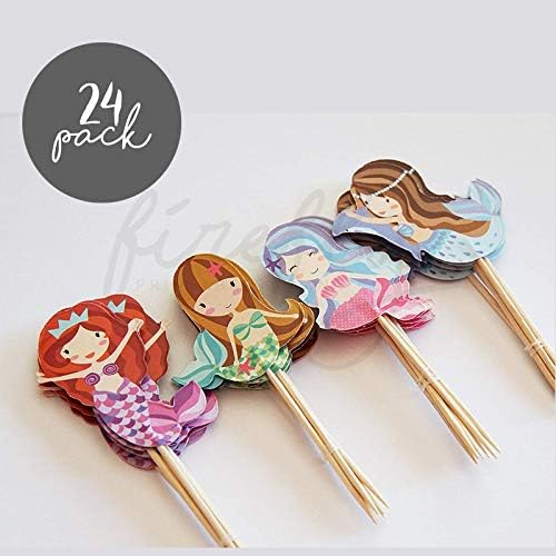FIREFLY Mermaid 24 Cupcakes Toppers Double Sized Baby Shower Decorations Party Cake Decorating Supplies First Birthday Decorations Kids Children Baking Supplies Gender Reveal (Mermaid 24)