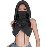 Women's Sleeveless Hooded Crop Top Y2k Streetwear Rave Outfit