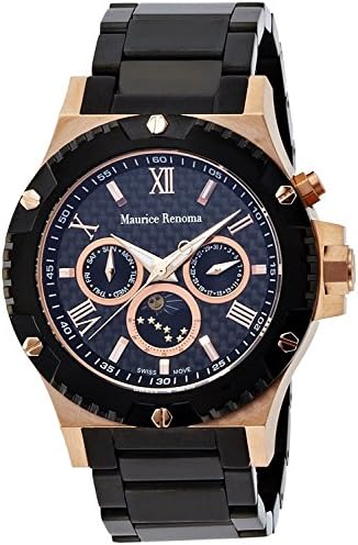 Maurice Renoma watch Rouen analog display 3 ATM water resistant moon phase black ~ Rose Gold MR-1470 BLACK / ROSEGOLD Men's [regular imported goods]