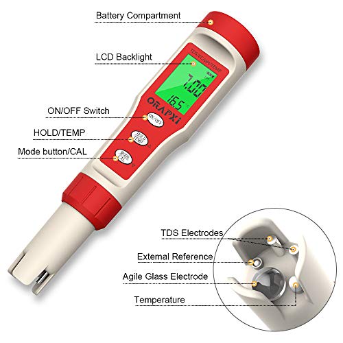 Digital PH Meter with ATC 4 in 1 PH TDS EC Temp ORAPXI PH Tester