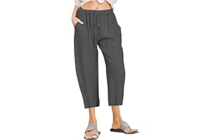 yardsong Linen Capris for Women Summer Casual Loose Fit Cropped Pants Drawstring Elastic Waist Lounge Pant with Pockets