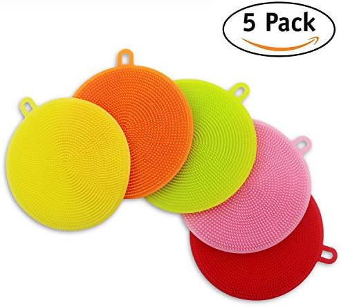 Deluxe 5-Pack Kitchen Silicone Dish Sponges By Healthy Every – Mildew-Free, Non-Stick Sponge Set –Antibacterial, BPA-Free Cleaning Scrubber Brush – Eco-Friendly, Heat-Resistant, Dishwasher-Safe