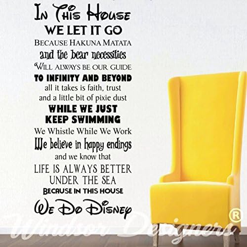 Windsor Designers - In This House We Do Disney Quote Rules Vinyl Wall Art Sticker Mural Kids -Large -SIZE 120cm x 60cm (48" x 24") -Black