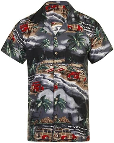 Hawaiian Shirt Loud Mens Aloha Hawaii Holiday Beach Stag Summer Red Palm Tree Party Caribbean Classic Car Short Sleeve Black New S M L XL XXL
