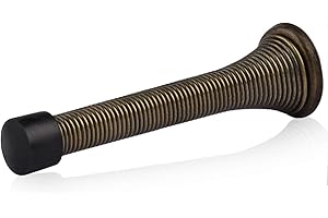 HOMOTEK 1 Pack Spring Door Stopper with Rubber Bumper 3-1/8" Flexible Spring Heavy Duty Wall Door Stop Low Mounted Door Bumper for Home (Antique Brass)