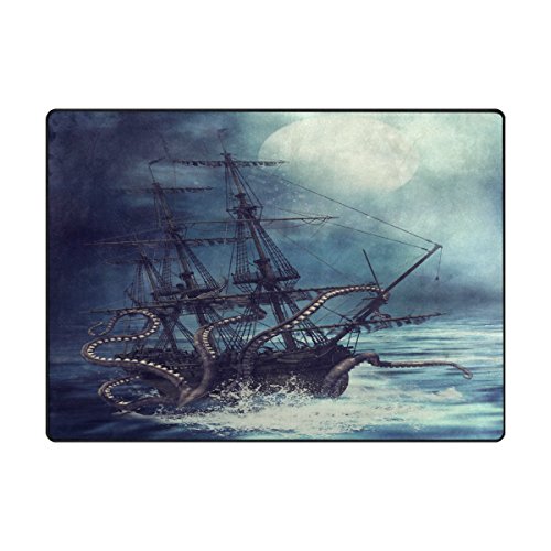 ALAZA Night Scene with Pirate Ship Octopus Area Rug Rugs for Living Room Bedroom 7' x 5'